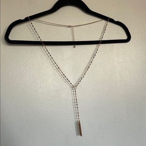 Gold Multicolored Beaded Lariat Necklace - Picture 1 of 4